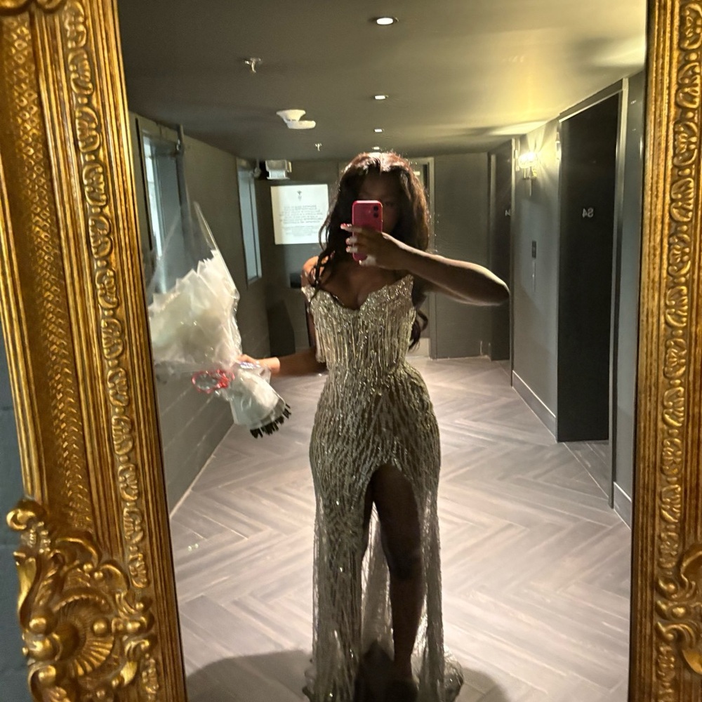 Elegant Silver Sequin Prom Dress